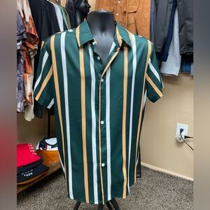 Green Striped Short Sleeve Shirt
